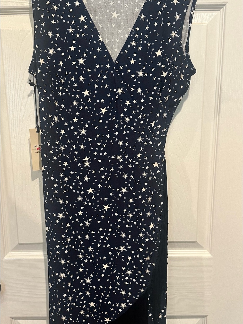 NWT-Idyllwind Navy and White Star Wrap Dress with Fringe